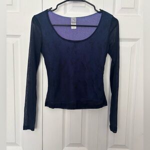 Comodo Navy/Purple Mesh Glitter Long Sleeve Women's Top